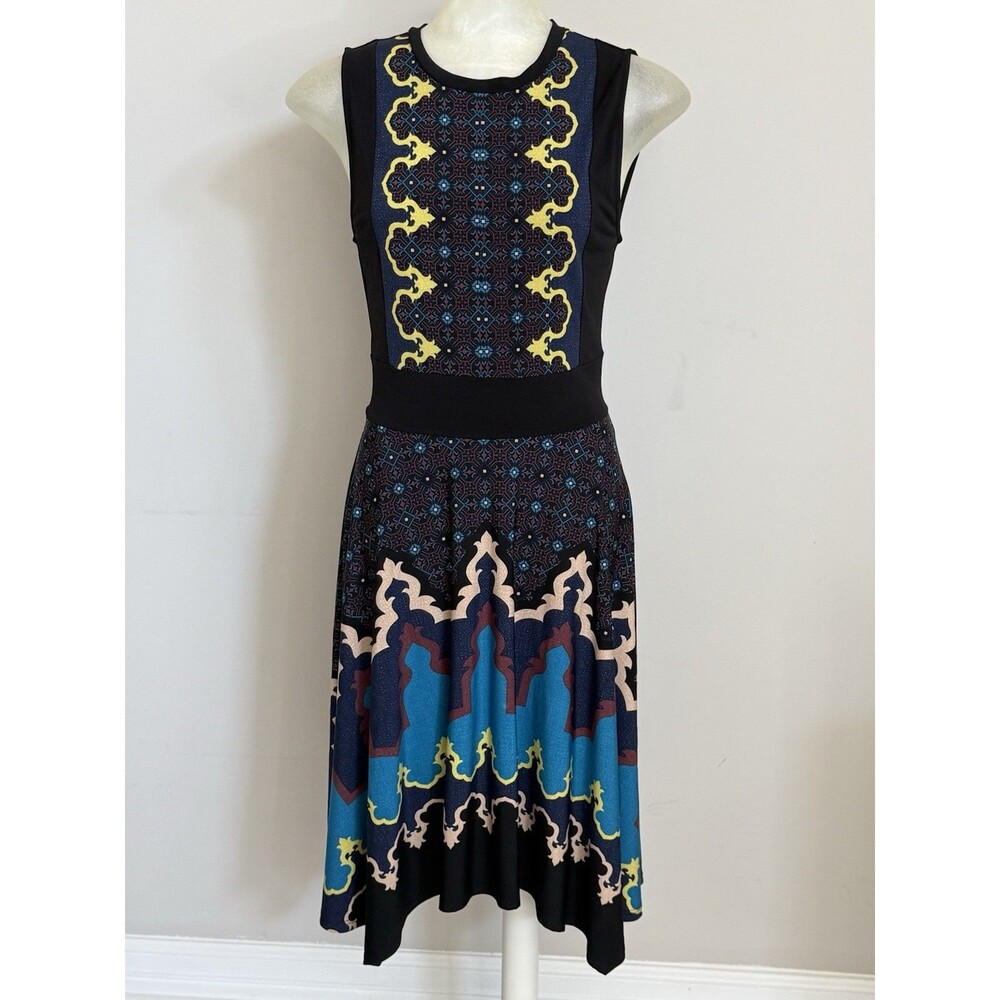 BCBGMAXAZRIA Printed Fit & Flare sea blue Jedd Dress Size S